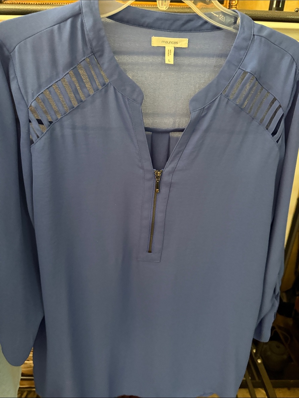 Maurices Periwinkle Split-Neck Blouse with Ladder-Panel Shoulders 0075